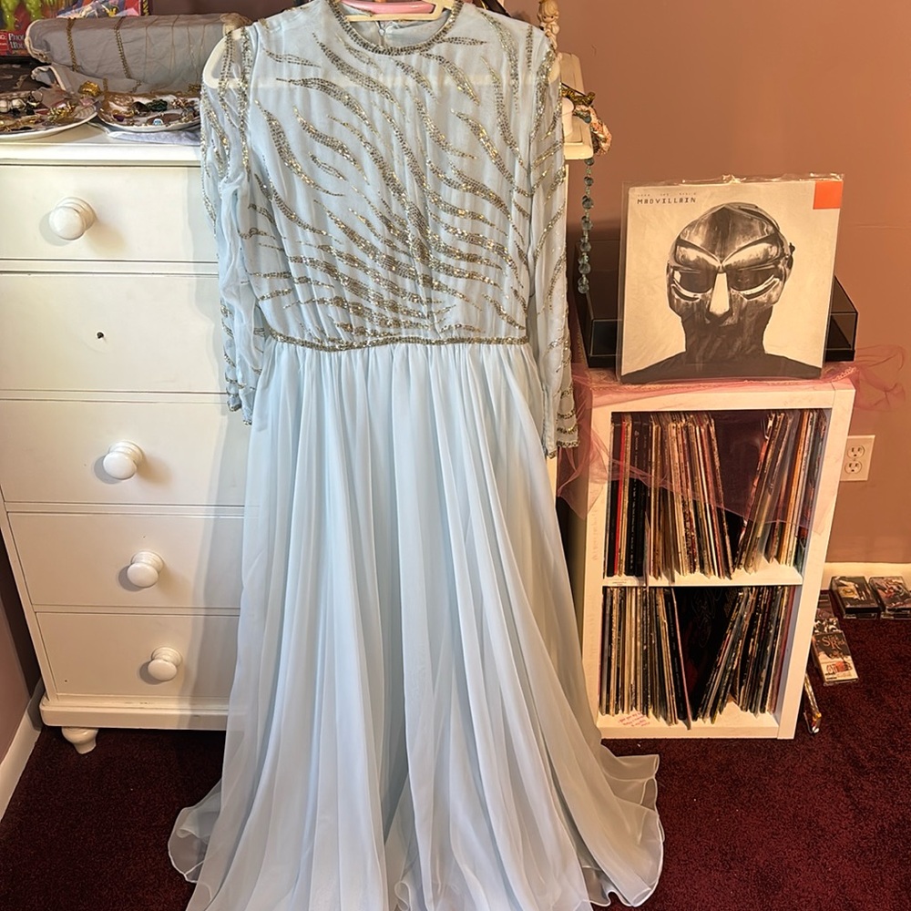 True Vintage 1960’s Victoria Royal Ltd Ball Gown Metal Zipper Beaded Dress Fairy